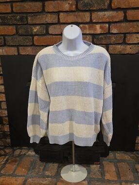 Hollister Striped Crewneck Sweater in Light Blue and Cream